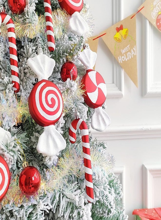 Tesochye 14Pcs Christmas Hanging Candy Ball Ornaments Red White Candy Cane Pendant for Home Party Christmas Tree Decorations Xmas Indoor Outdoor Party Decoration - Image 3